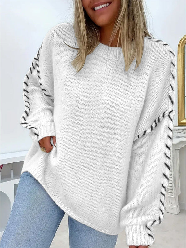 Women's comfortable oversized sweater with round neck in various colors. 4