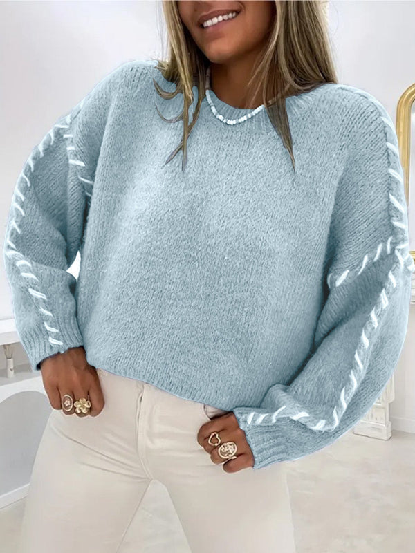 Women's comfortable oversized sweater with round neck in various colors. 5