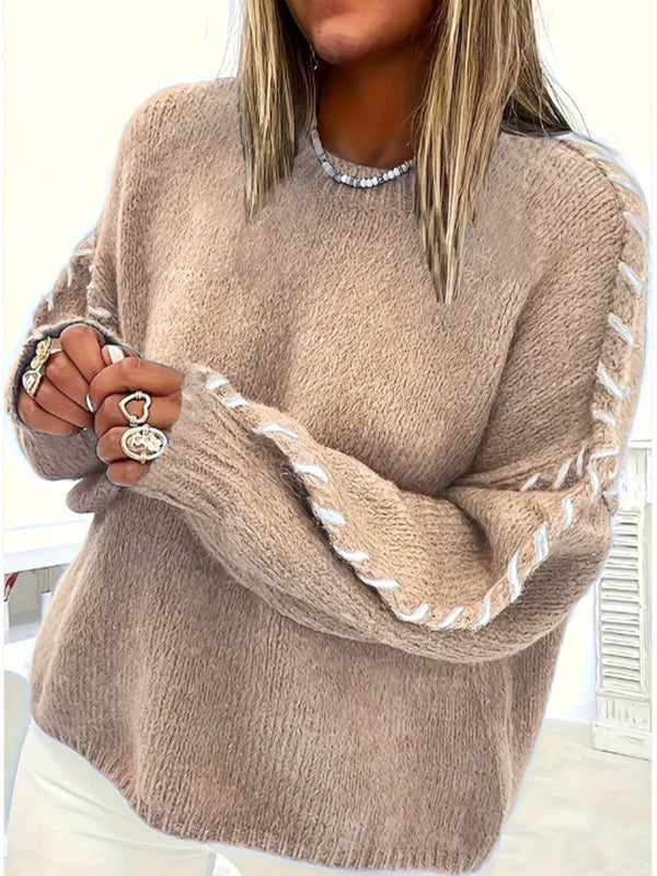 Women's comfortable oversized sweater with round neck in various colors. 8