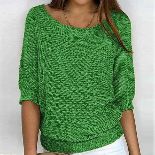 Comfortable women's sweater with boat neck design. 4