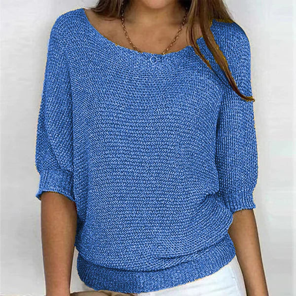 Comfortable women's sweater with boat neck design. 5