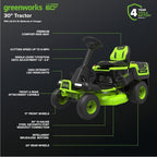 Greenworks 60V 30” CrossoverT Riding Lawn Tractor with 8.0 Ah Amsterdam Style