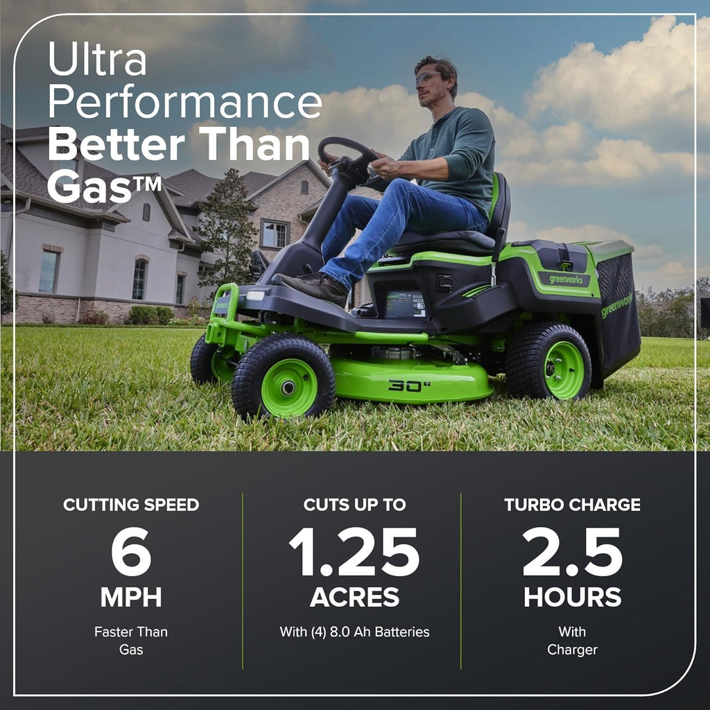 Greenworks 60V 30” CrossoverT Riding Lawn Tractor with 8.0 Ah Amsterdam Style