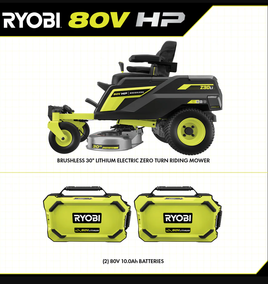 RYOBI 80V HP Brushless 30 in. Battery Electric Cordless Zero Turn Mower with 80V 10 Ah Batteries Amsterdam Style