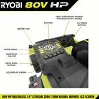 RYOBI 80V HP Brushless 54 in. Battery Electric Cordless Zero Turn Mower & Mulch Kit Amsterdam Style