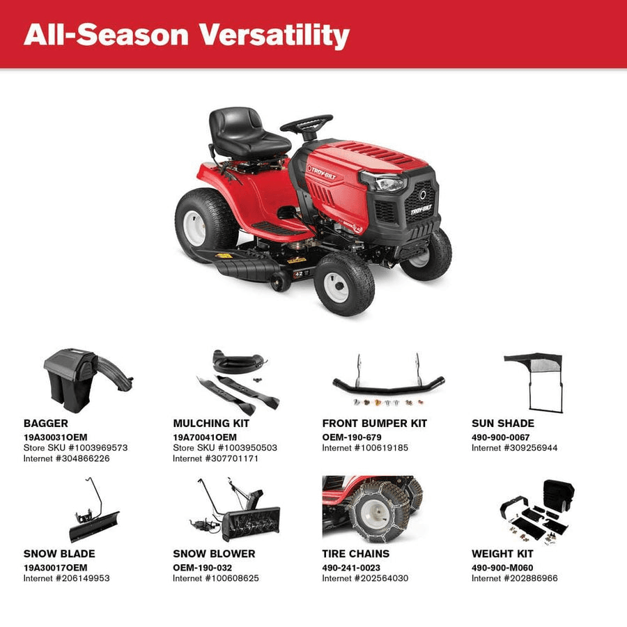 Troy-Bilt Bronco 42” Automatic Drive Gas Riding Lawn Tractor Amsterdam Style