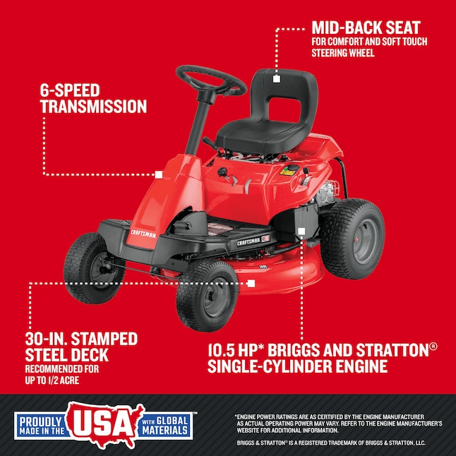 Craftsman R110 30in 10.5 HP 344cc 6-Speed Riding Lawn Mower Amsterdam Style