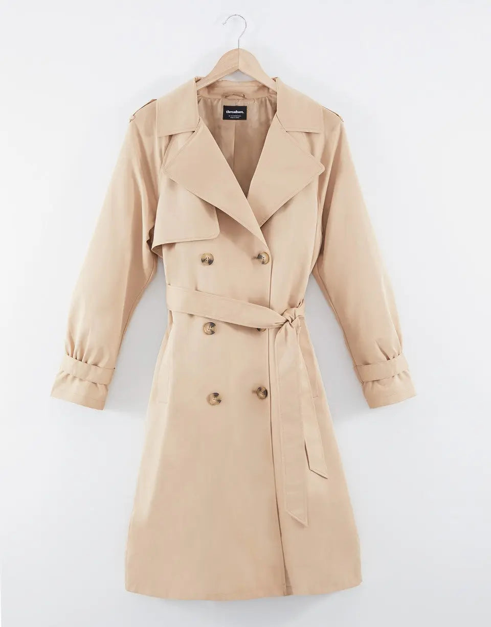 Women's Stone Double Breasted Trench Coat Amsterdam Style